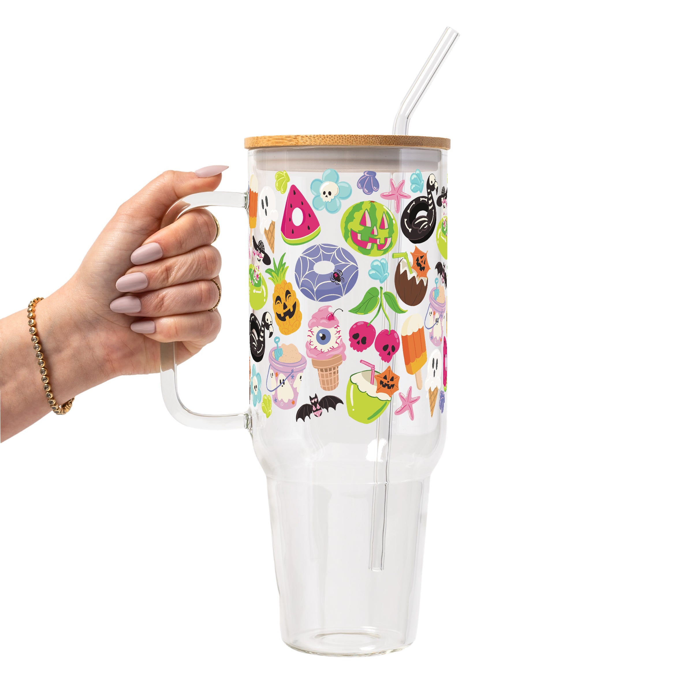 Summerween Glass Cup, Mug & Tumbler with Lid and Straw