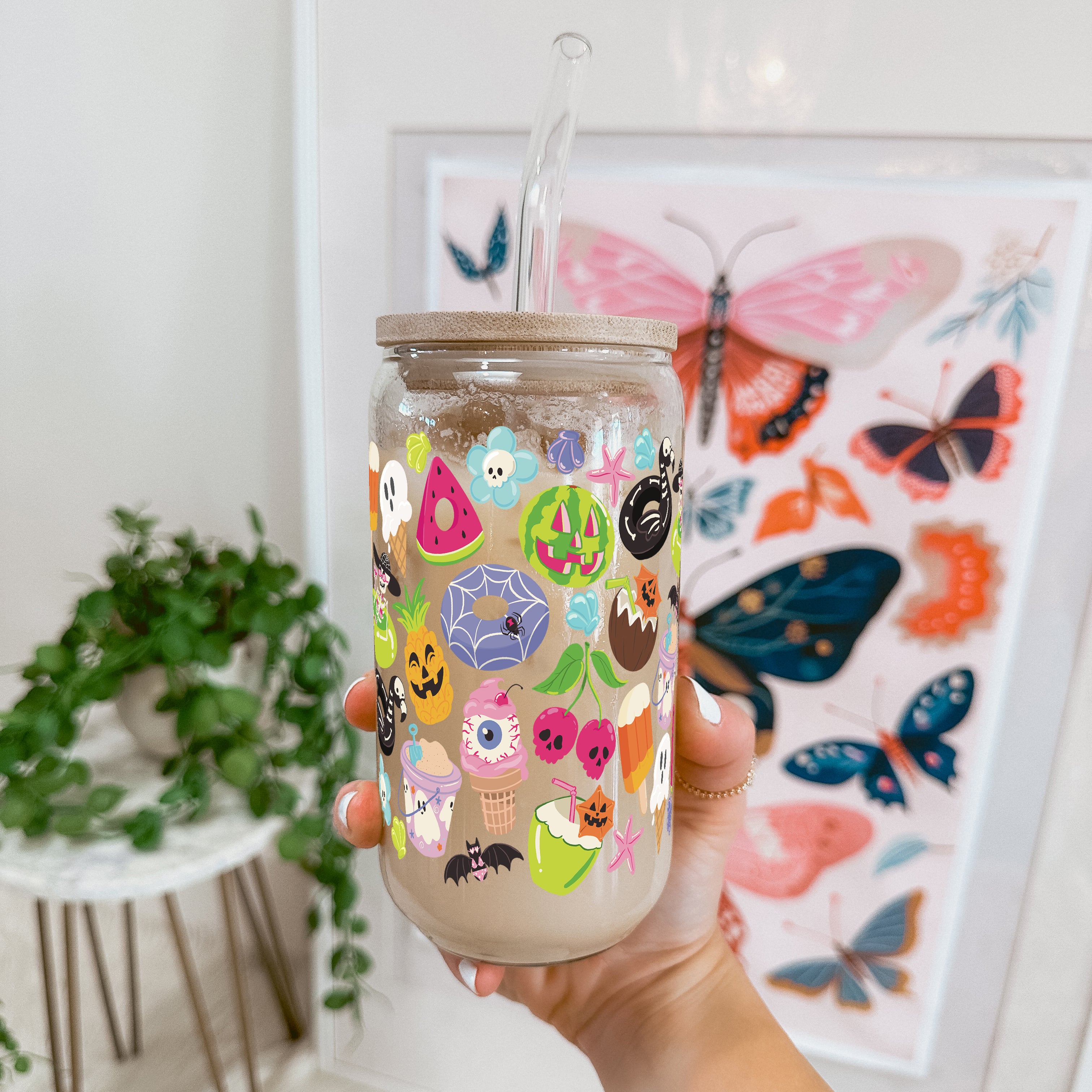 Summerween Glass Cup, Mug & Tumbler with Lid and Straw
