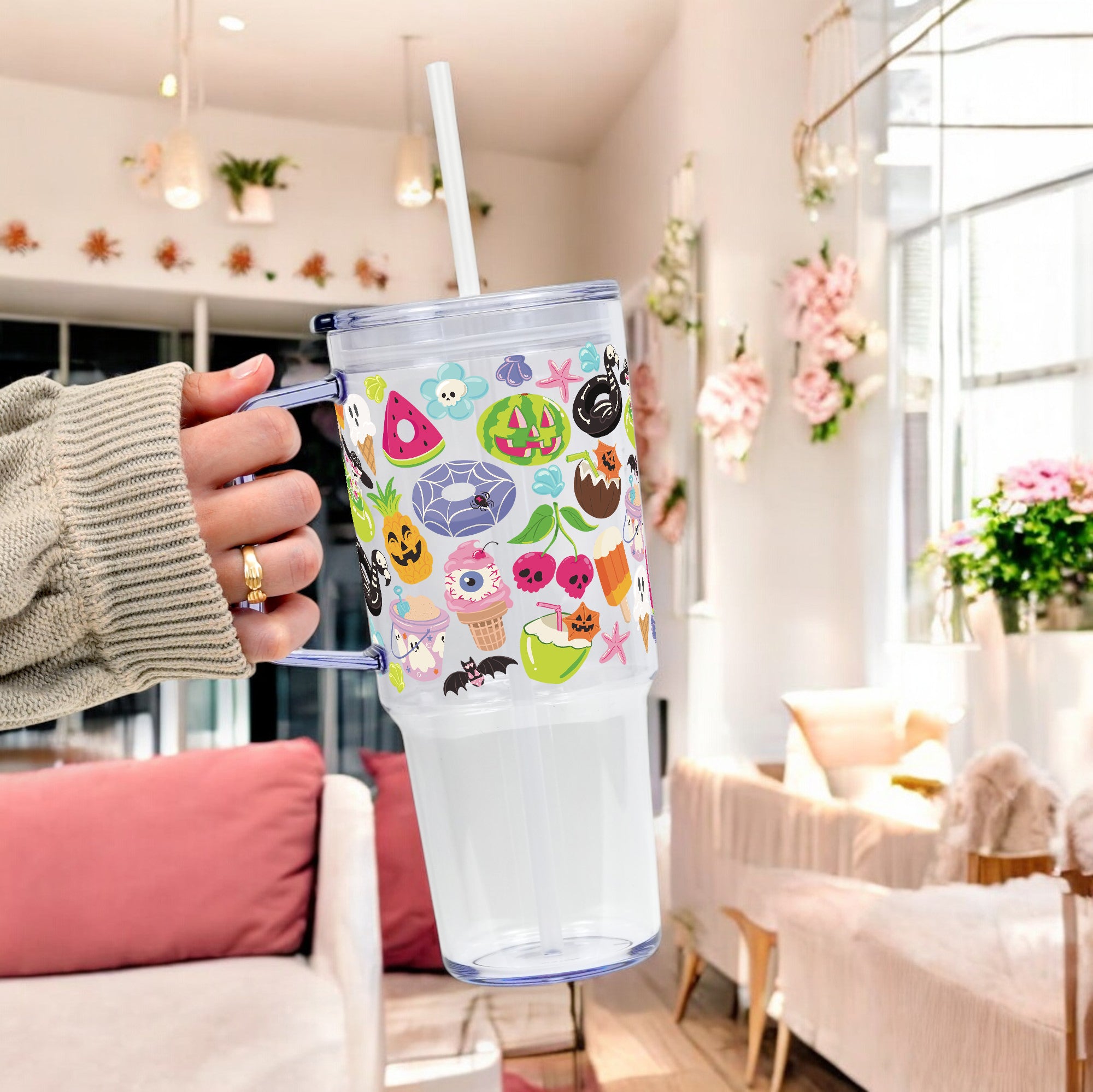 Summerween Glass Cup, Mug & Tumbler with Lid and Straw