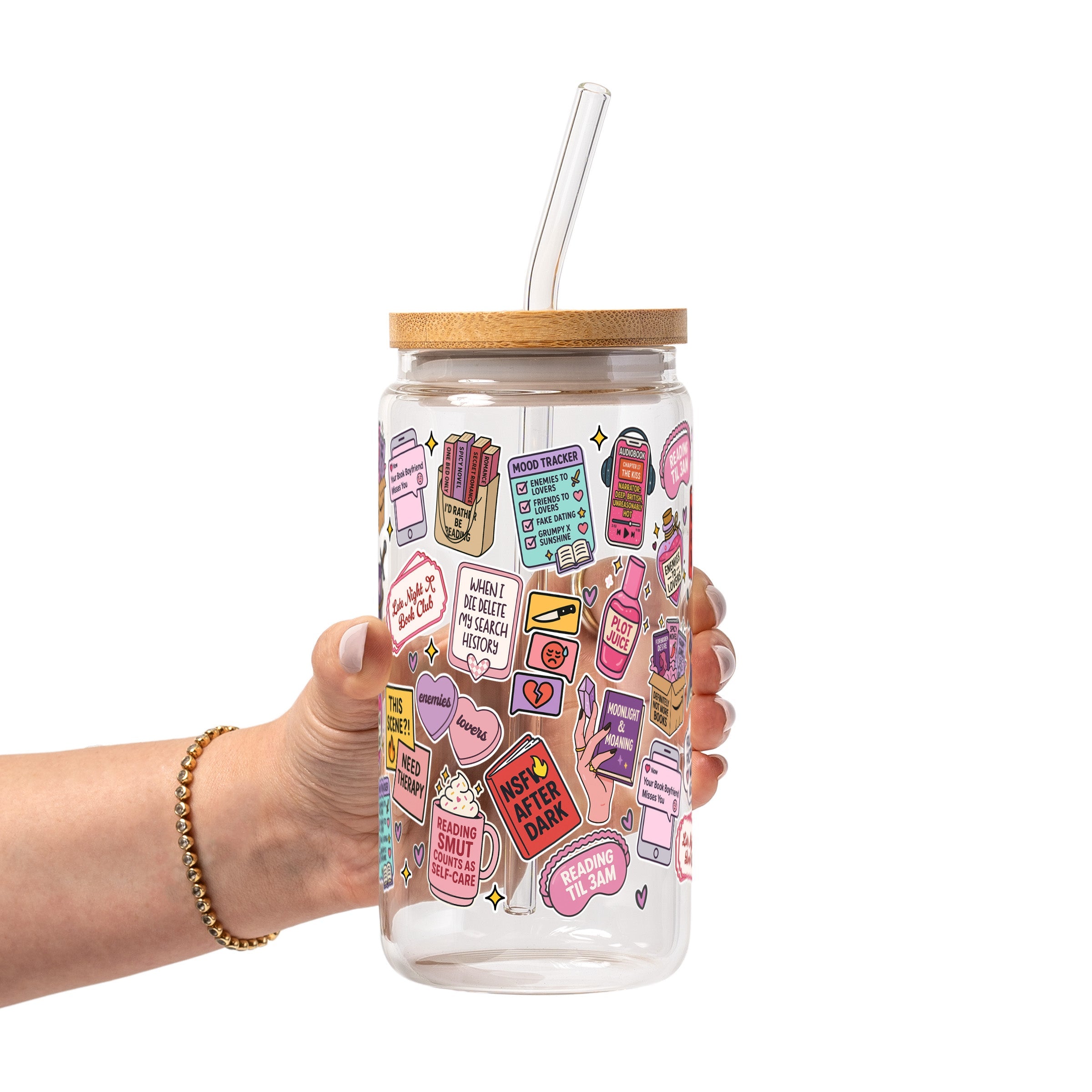 Spicy Book Lover Glass Cup, Mug & Tumbler with Lid and Straw
