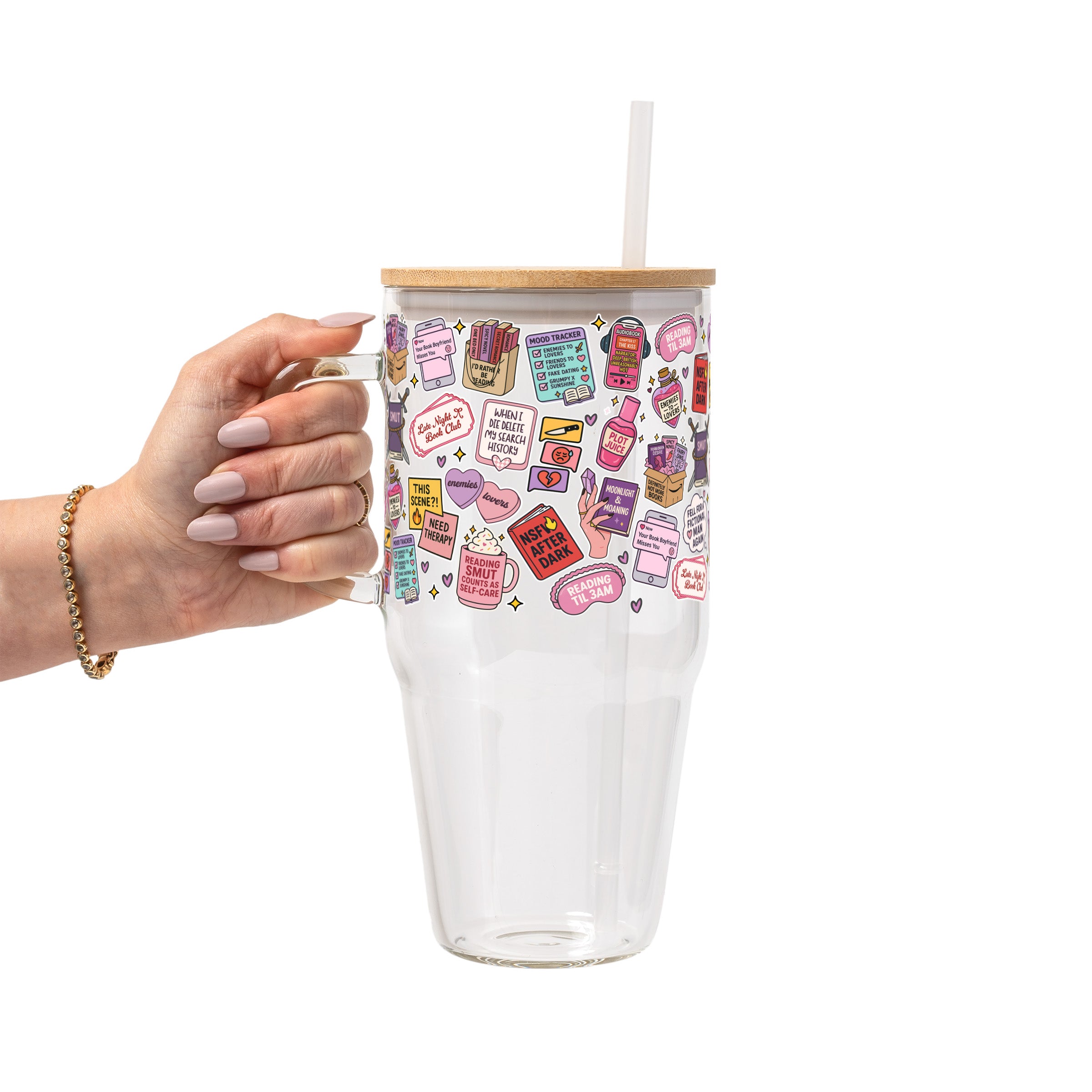 Spicy Book Lover Glass Cup, Mug & Tumbler with Lid and Straw