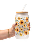 Sunflower With Bees Glass Cup, Mug & Tumbler with Lid and Straw