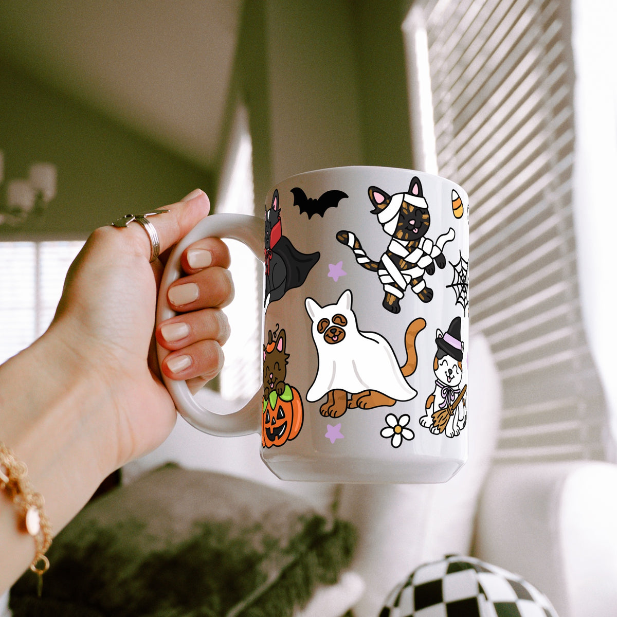 Spooky Cats Glass Cup, Mug & Tumbler with Lid and Straw