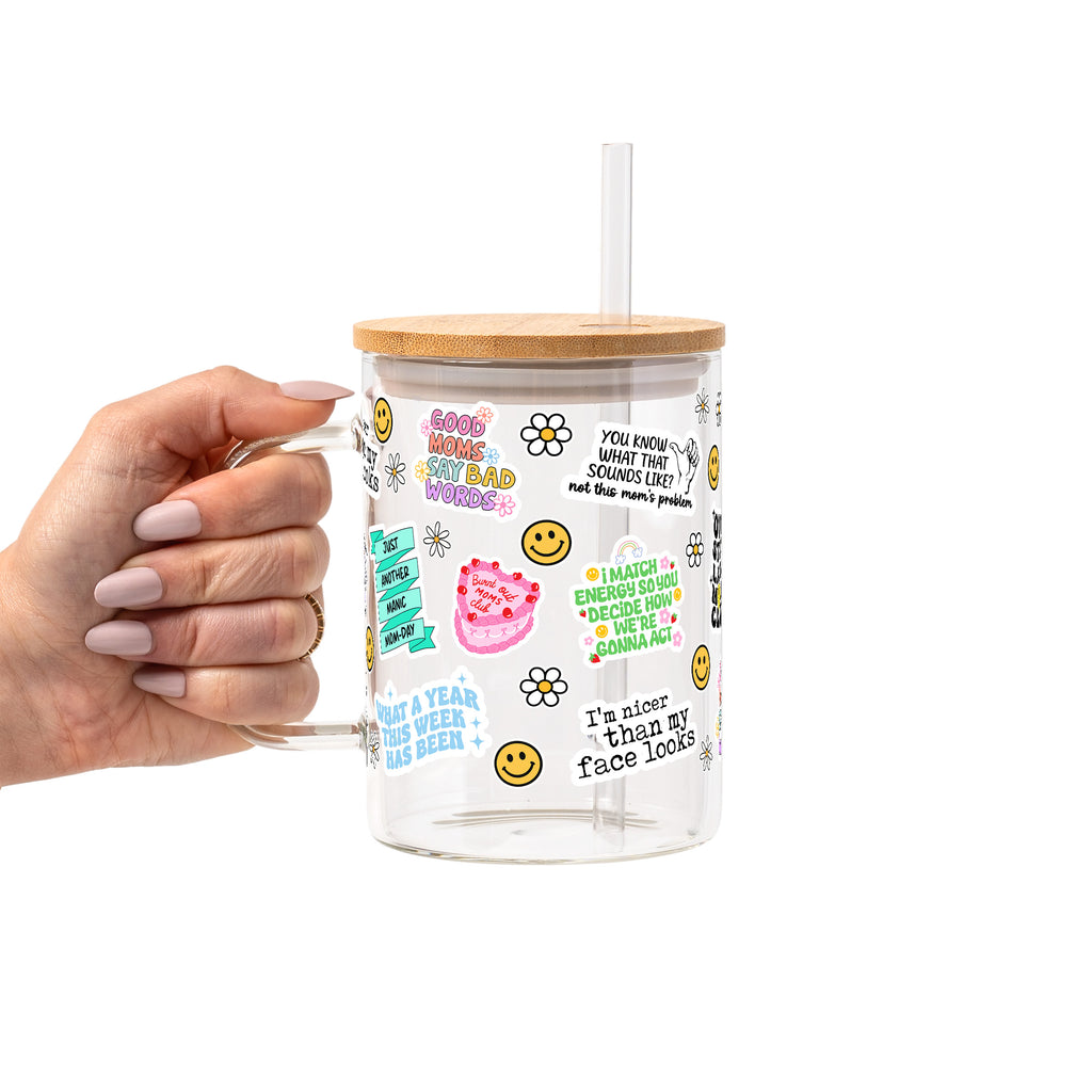 Sarcastic Mom Glass Cup, Mug & Tumbler with Lid and Straw