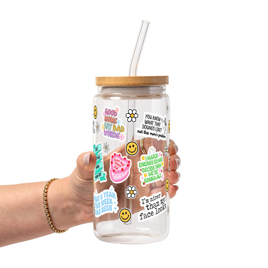 Sarcastic Mom Glass Cup, Mug & Tumbler with Lid and Straw