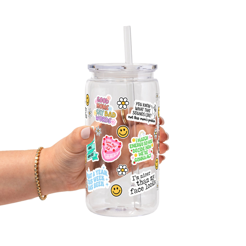 Sarcastic Mom Glass Cup, Mug & Tumbler with Lid and Straw