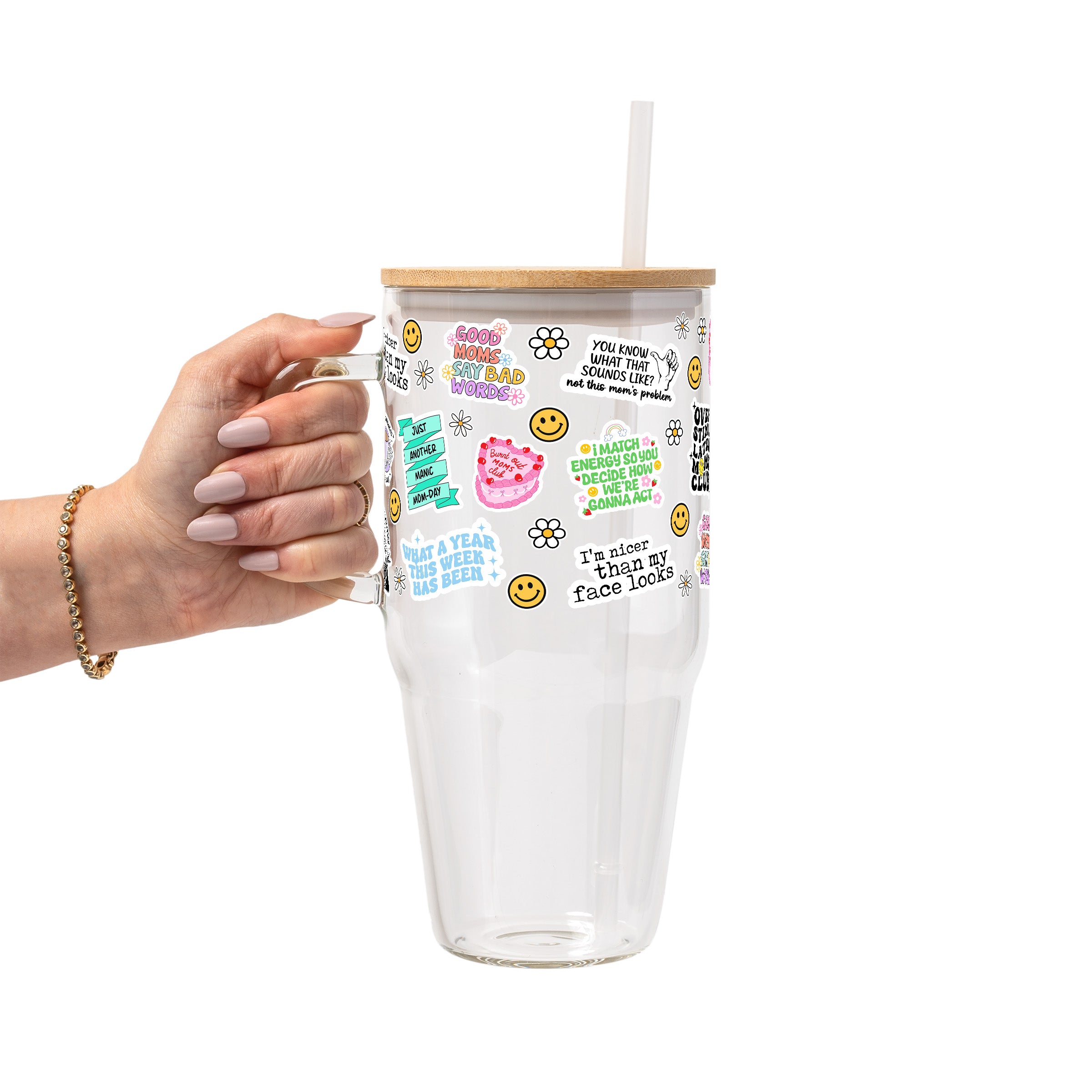 Sarcastic Mom Glass Cup, Mug & Tumbler with Lid and Straw