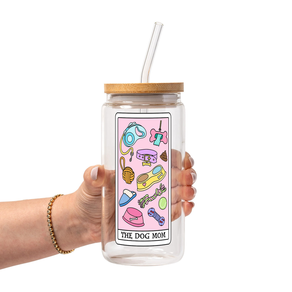 Dog Mom Tarot Glass Cup, Mug & Tumbler with Lid and Straw