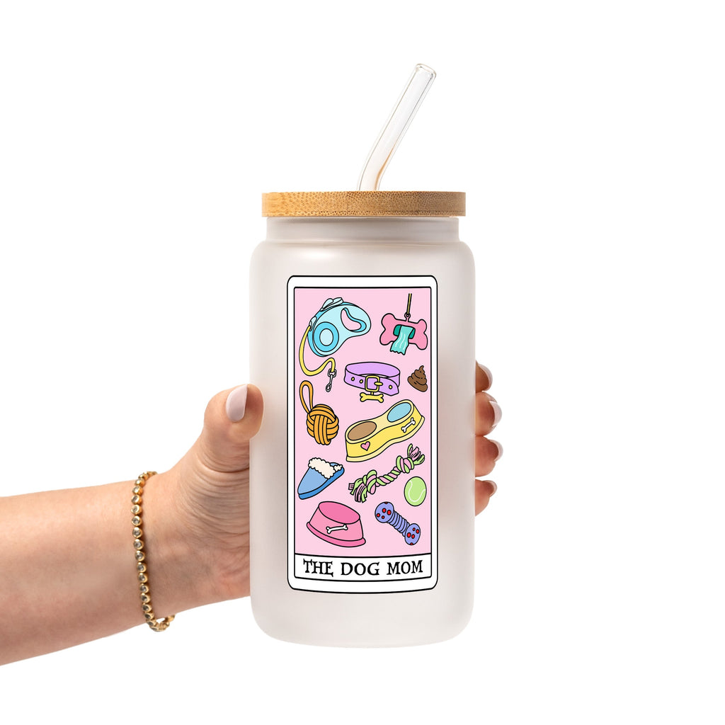 Dog Mom Tarot Glass Cup, Mug & Tumbler with Lid and Straw