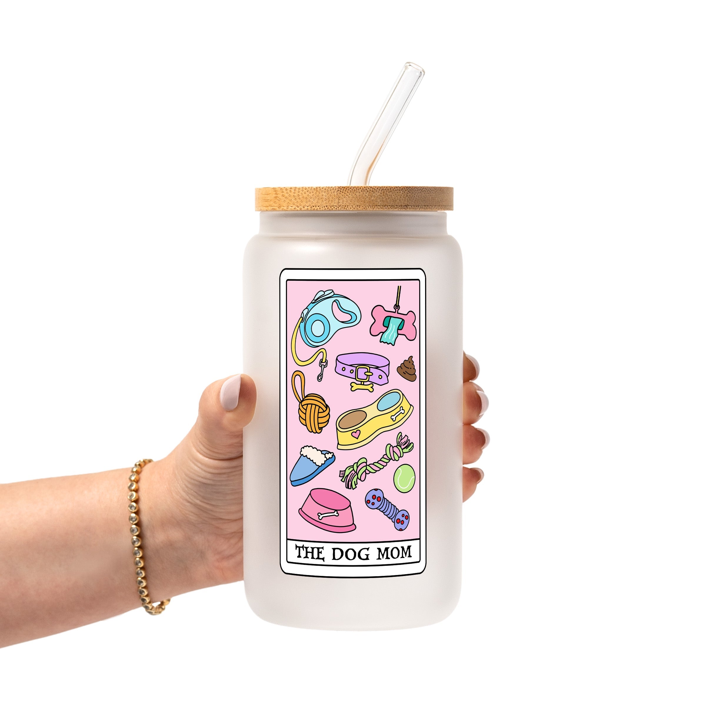 Dog Mom Tarot Glass Cup, Mug & Tumbler with Lid and Straw