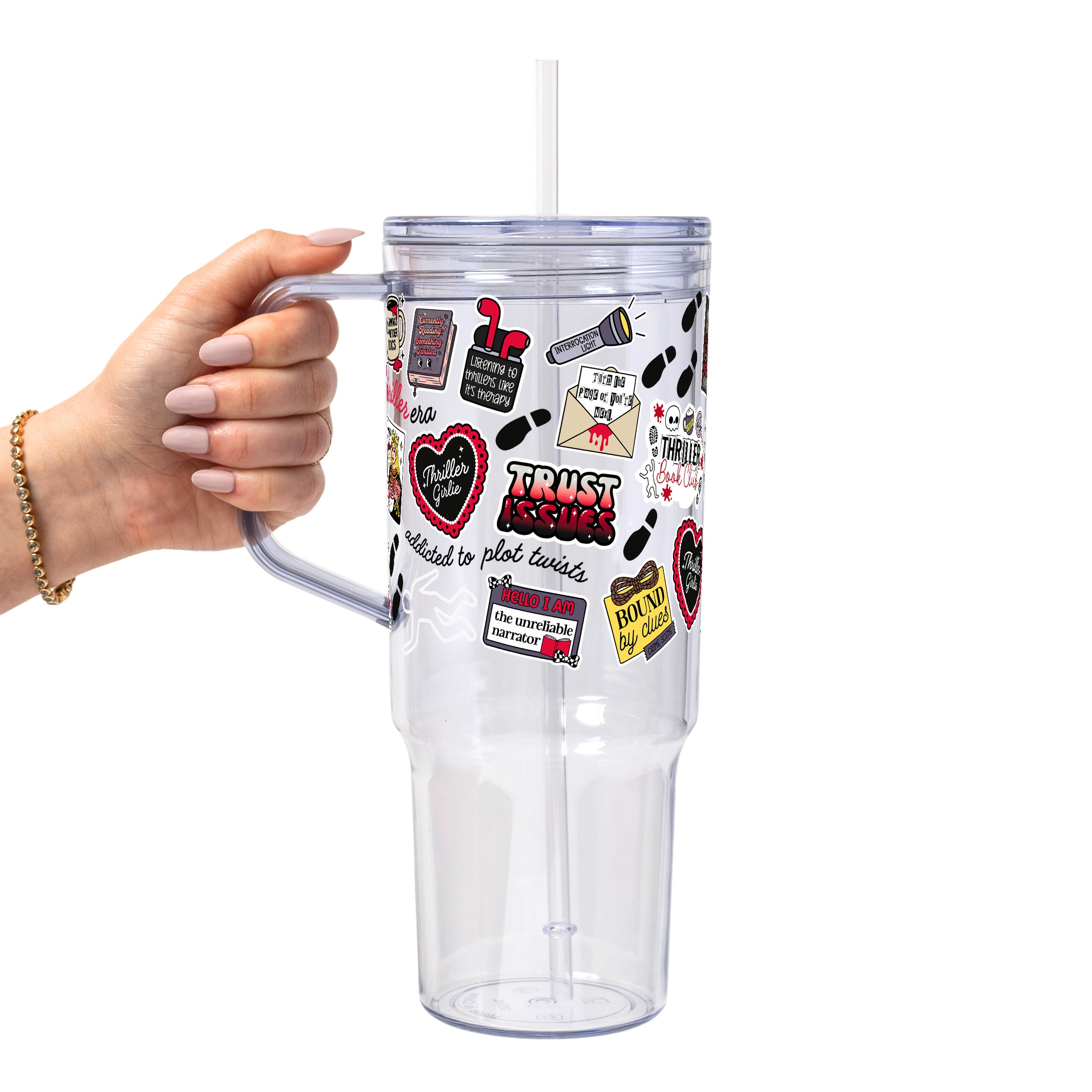 Thriller True Crime Glass Cup, Mug & Tumbler with Lid and Straw