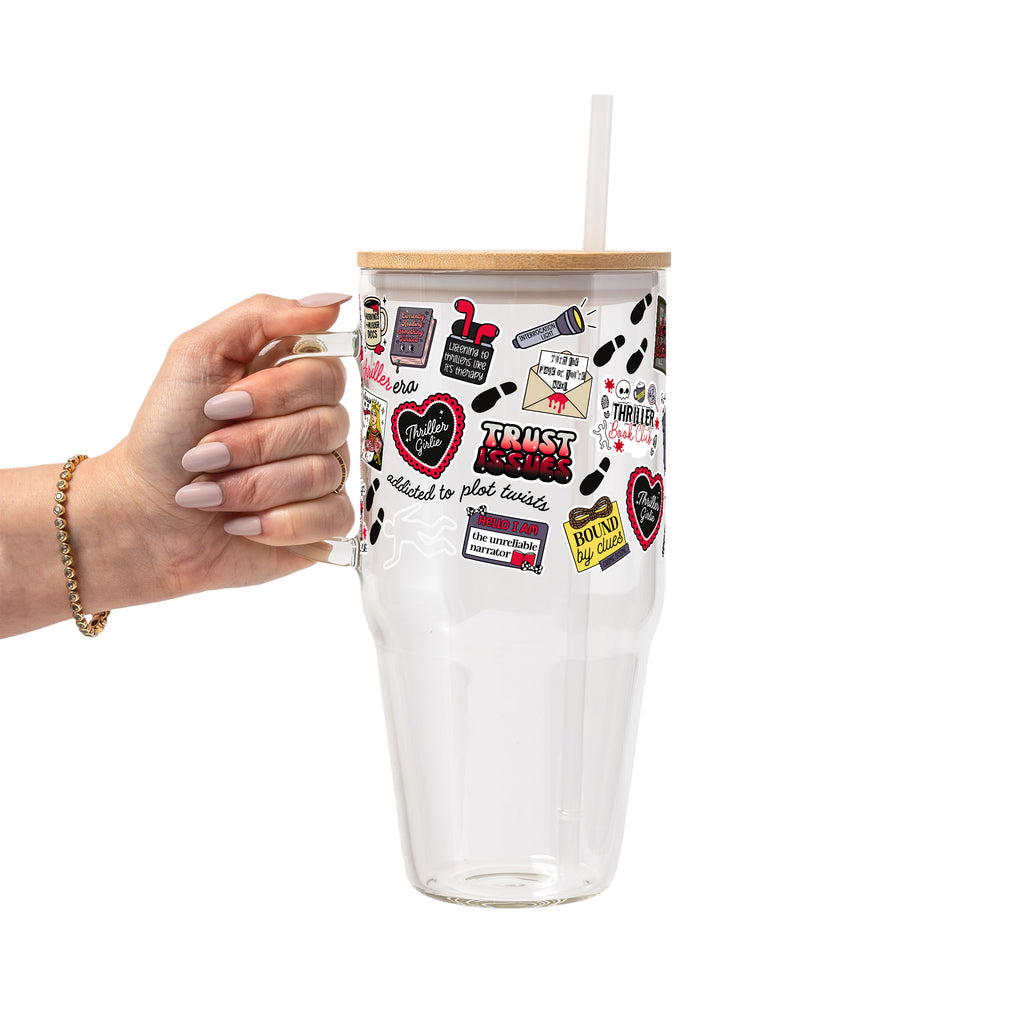 Thriller True Crime Glass Cup, Mug & Tumbler with Lid and Straw