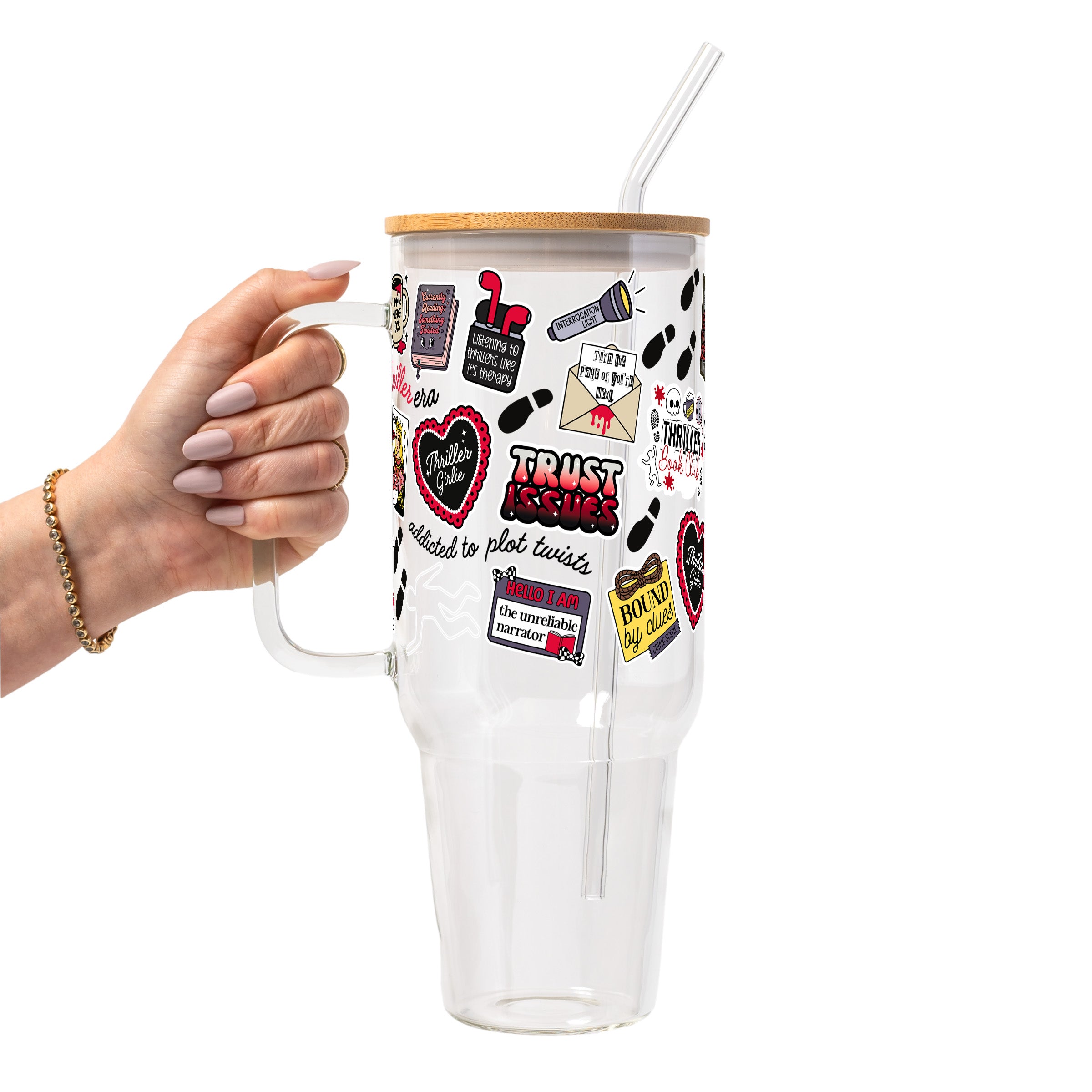 Thriller True Crime Glass Cup, Mug & Tumbler with Lid and Straw