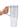 Minimalist Blue Flowers Glass Cup, Mug & Tumbler with Lid and Straw