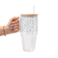 Minimalist Blue Flowers Glass Cup, Mug & Tumbler with Lid and Straw