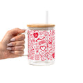 Red Tiny Tattoo Glass Cup, Mug & Tumbler with Lid and Straw