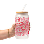 Red Tiny Tattoo Glass Cup, Mug & Tumbler with Lid and Straw