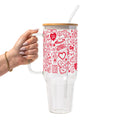 Red Tiny Tattoo Glass Cup, Mug & Tumbler with Lid and Straw