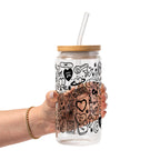 Black Tiny Tats Glass Cup, Mug & Tumbler with Lid and Straw