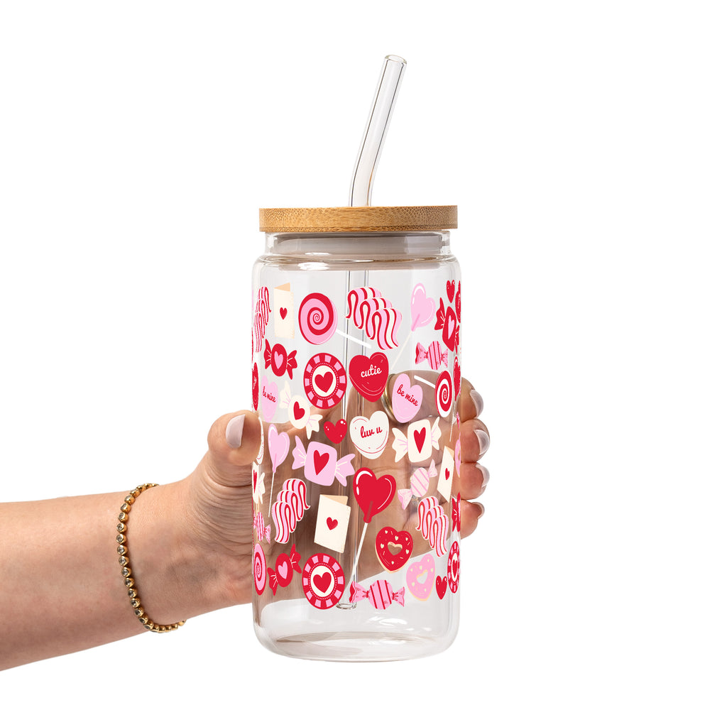 Valentine's Day Sweets Glass Cup, Mug & Tumbler with Lid and Straw