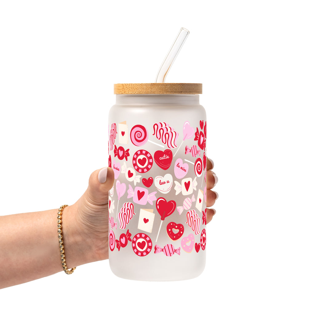 Valentine's Day Sweets Glass Cup, Mug & Tumbler with Lid and Straw