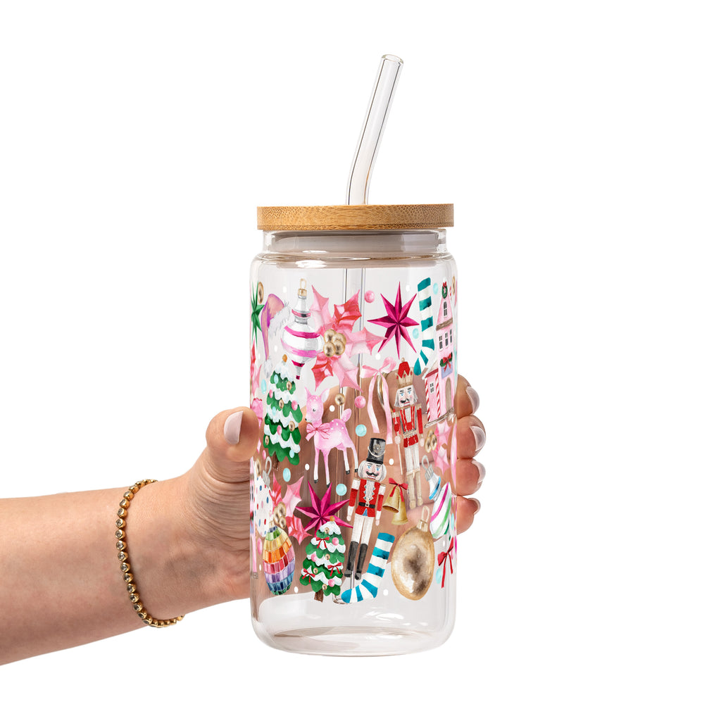 Whimsical Christmas Glass Cup, Mug & Tumbler with Lid and Straw