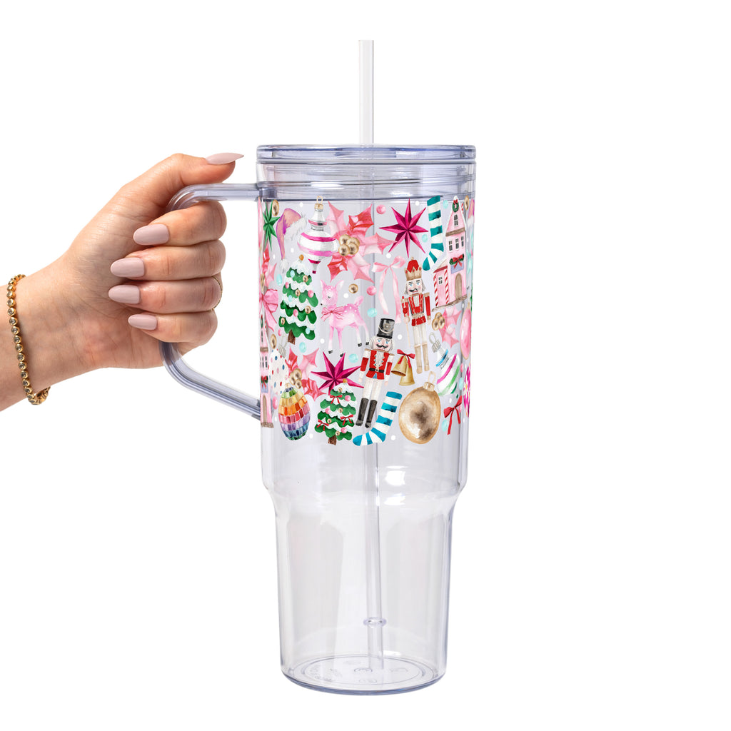 Whimsical Christmas Glass Cup, Mug & Tumbler with Lid and Straw