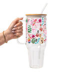 Whimsical Christmas Glass Cup, Mug & Tumbler with Lid and Straw