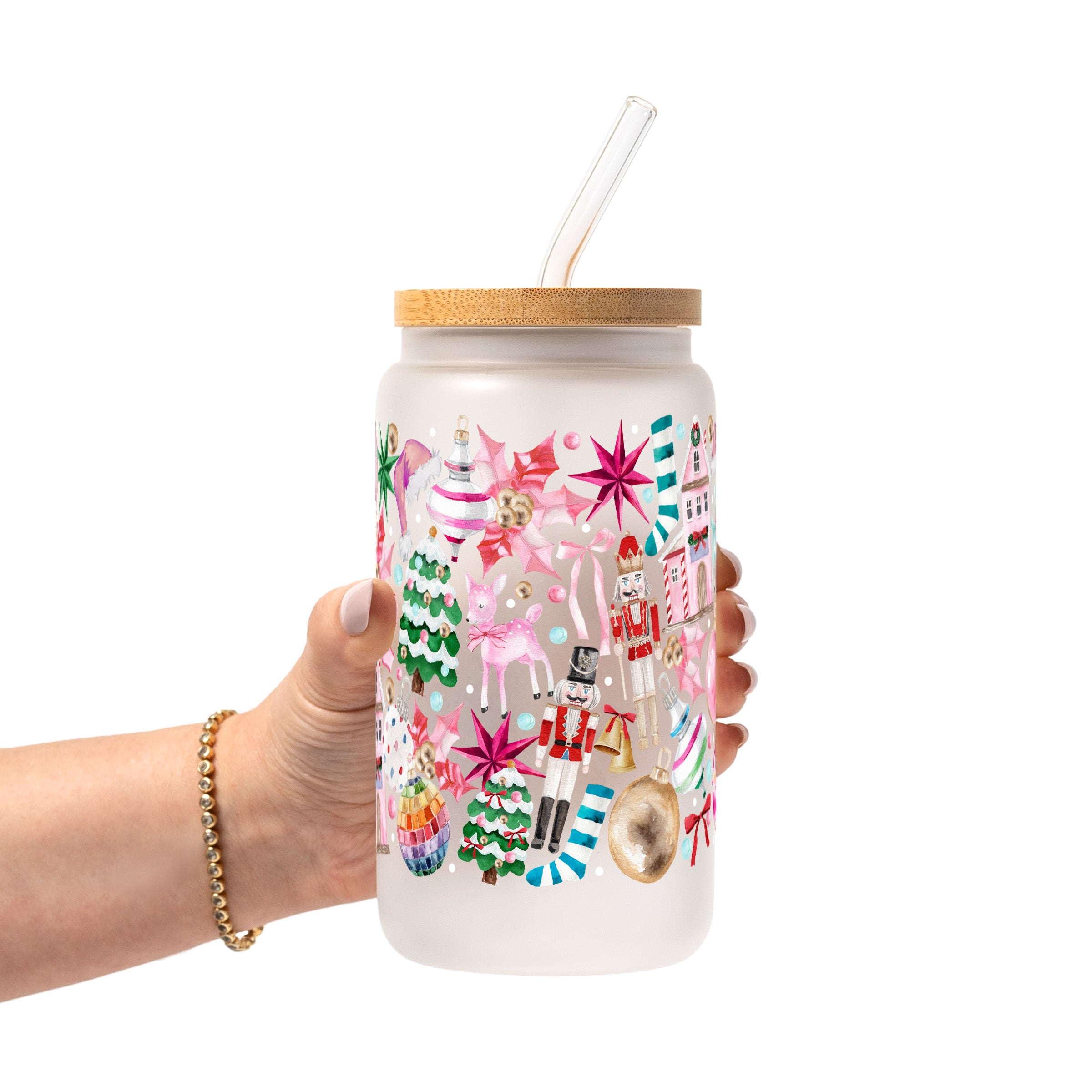 Whimsical Christmas Glass Cup, Mug & Tumbler with Lid and Straw
