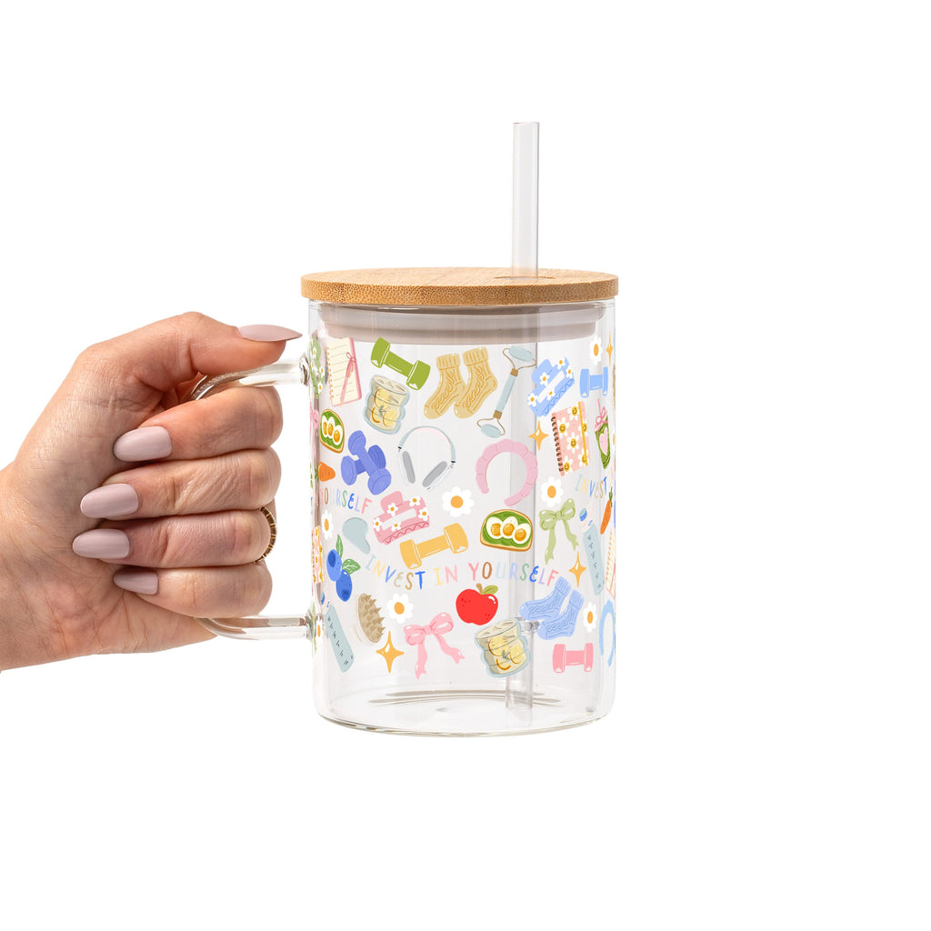Soft Reset Glass Cup, Mug & Tumbler with Lid and Straw
