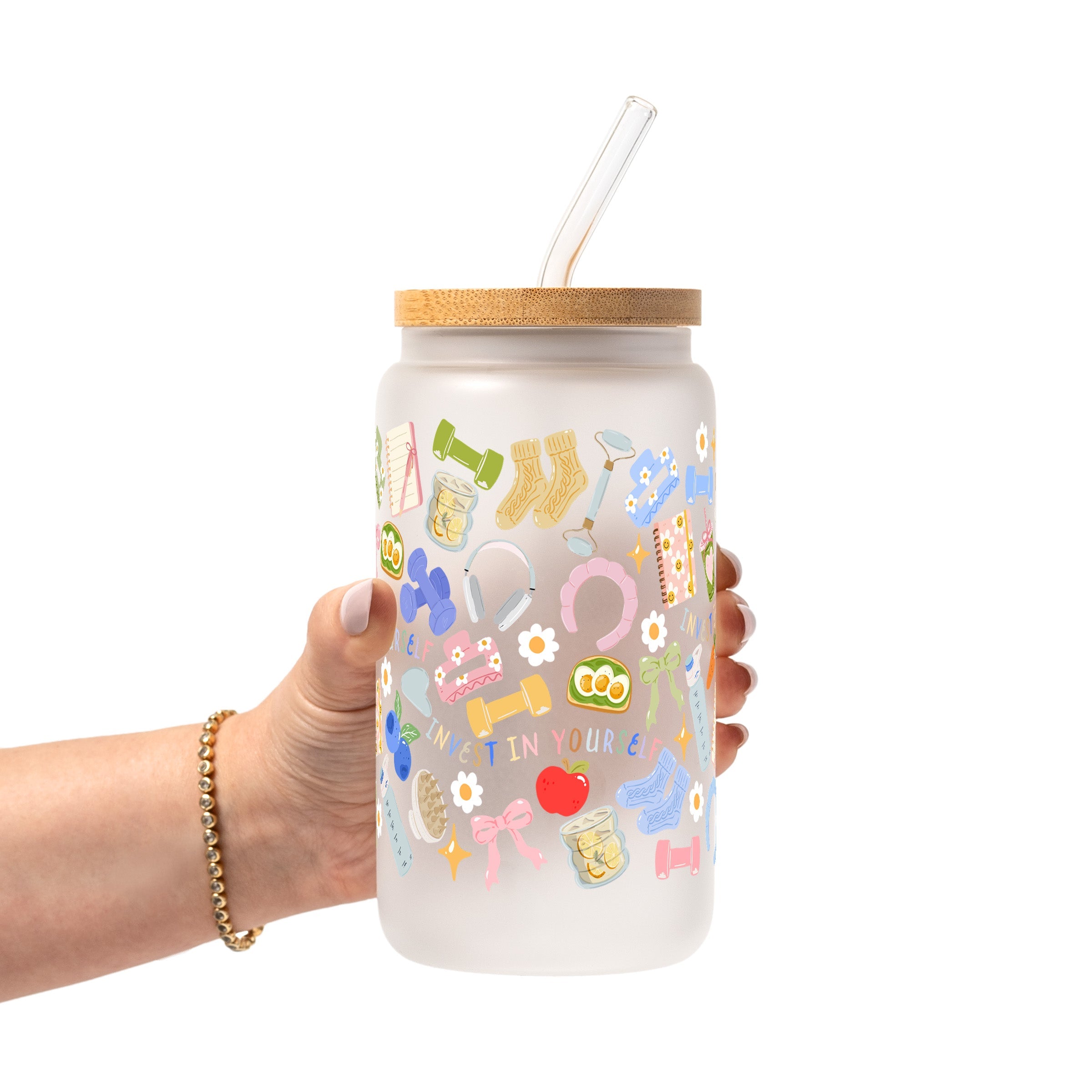 Soft Reset Glass Cup, Mug & Tumbler with Lid and Straw