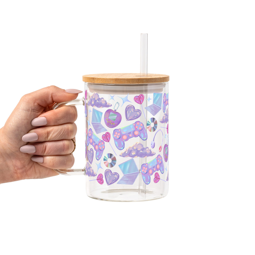 Y2K Gamer Glass Cup, Mug & Tumbler with Lid and Straw