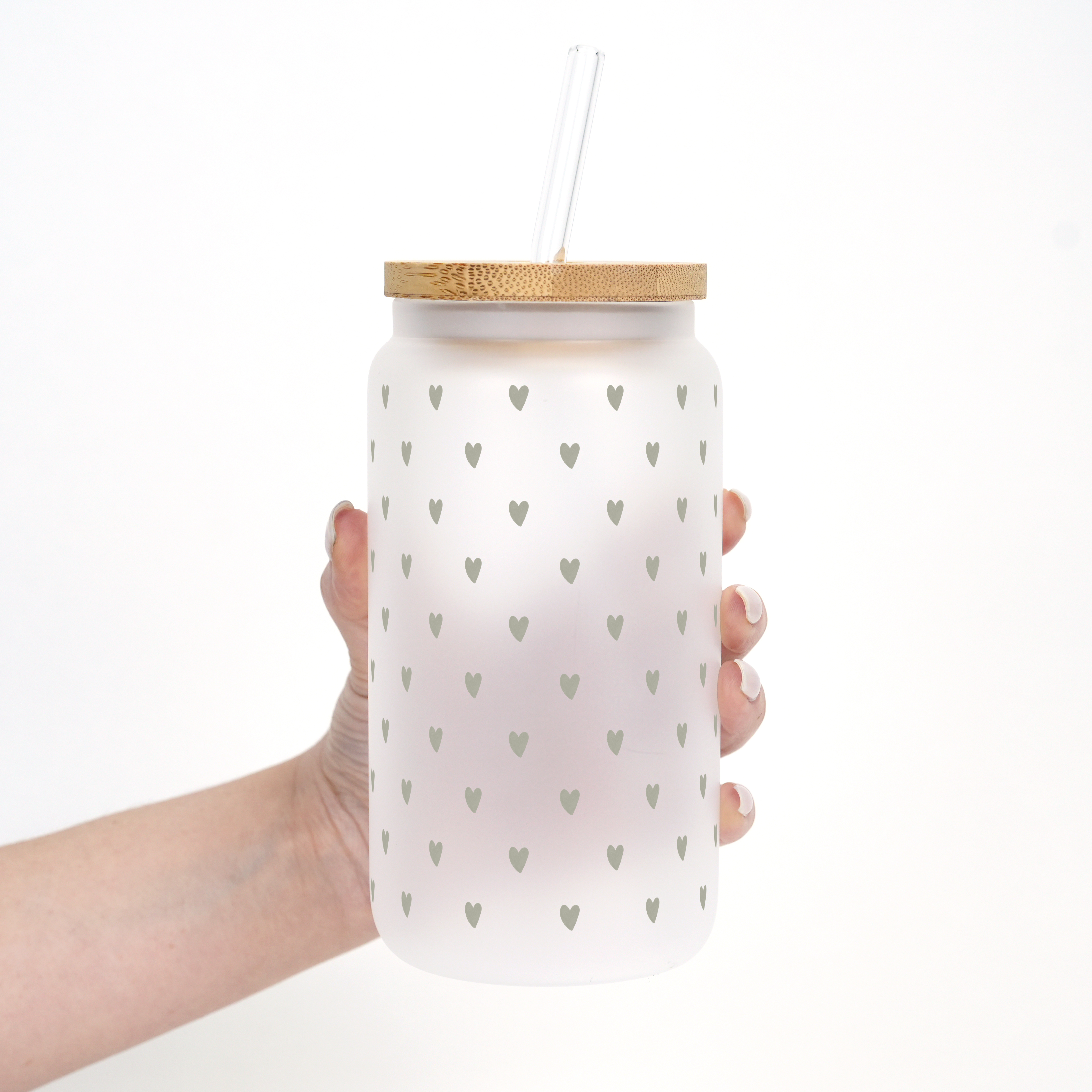 Sage Mini Hearts Cup With Lid and Straw