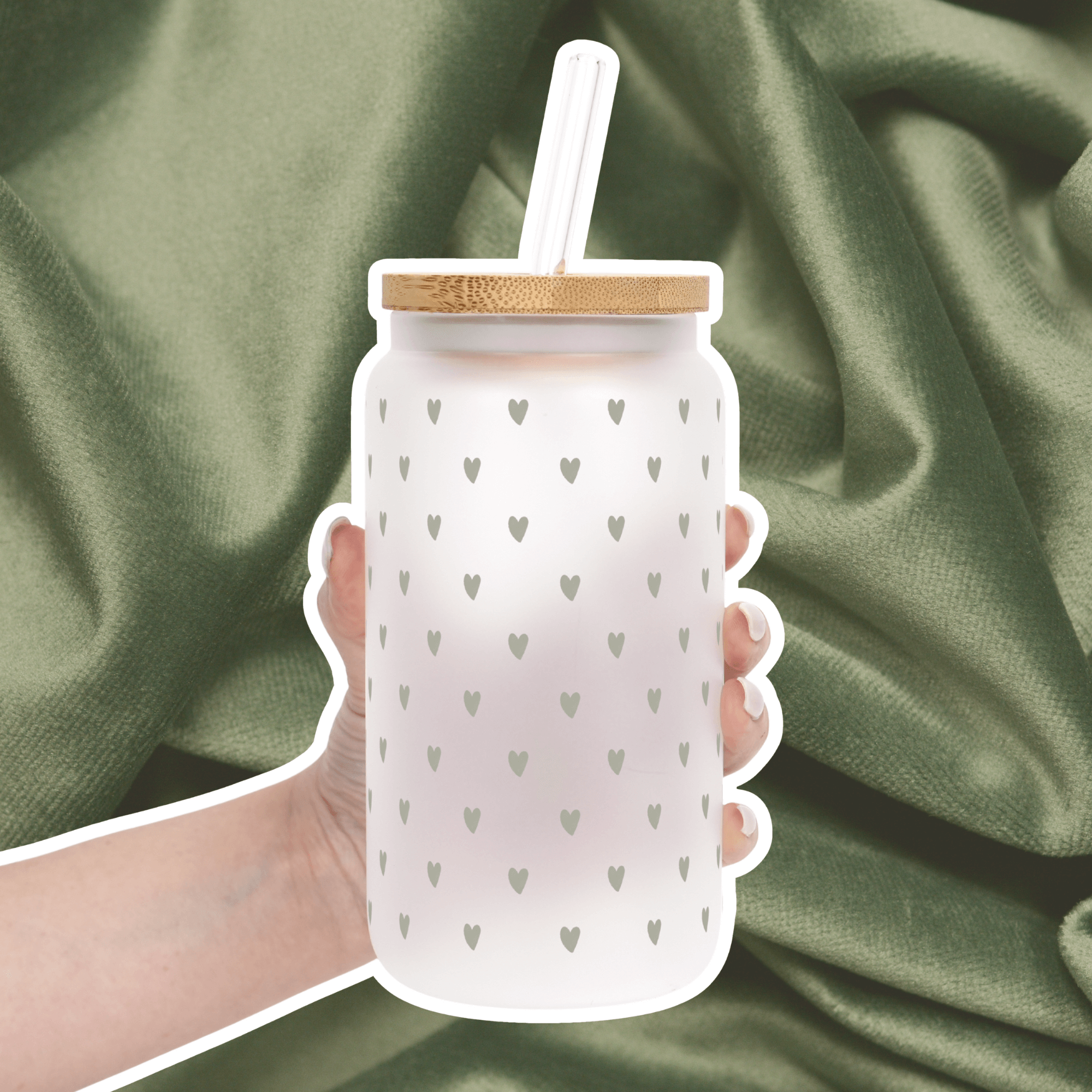 Sage Mini Hearts Cup With Lid and Straw