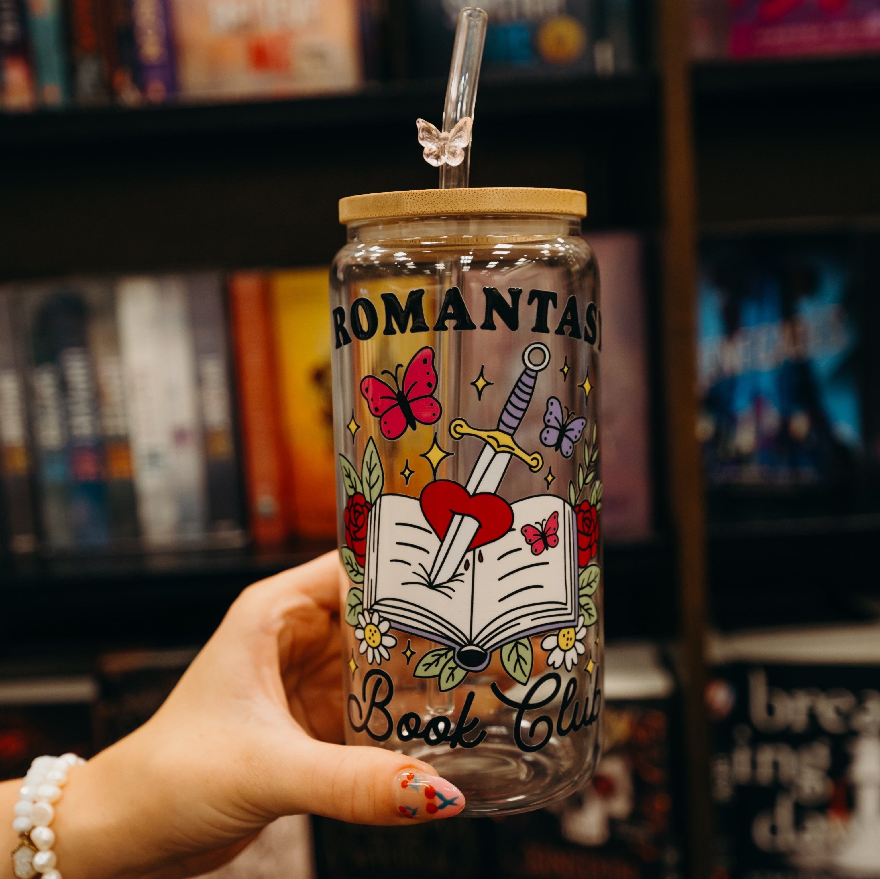 Romantasy Book Club Glass Can Cup With Lid and Straw