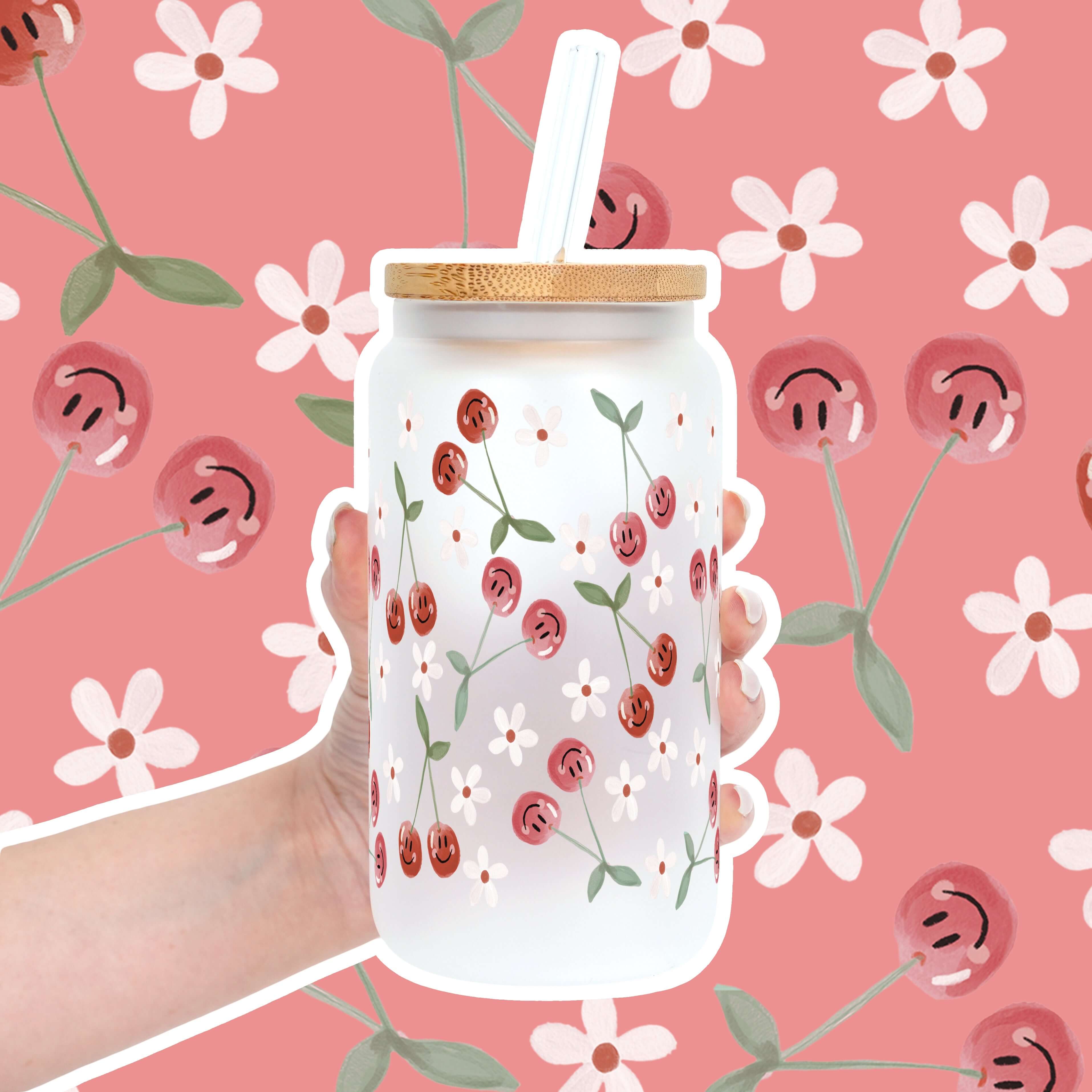 Smiley Cherry Cup With Lid and Straw