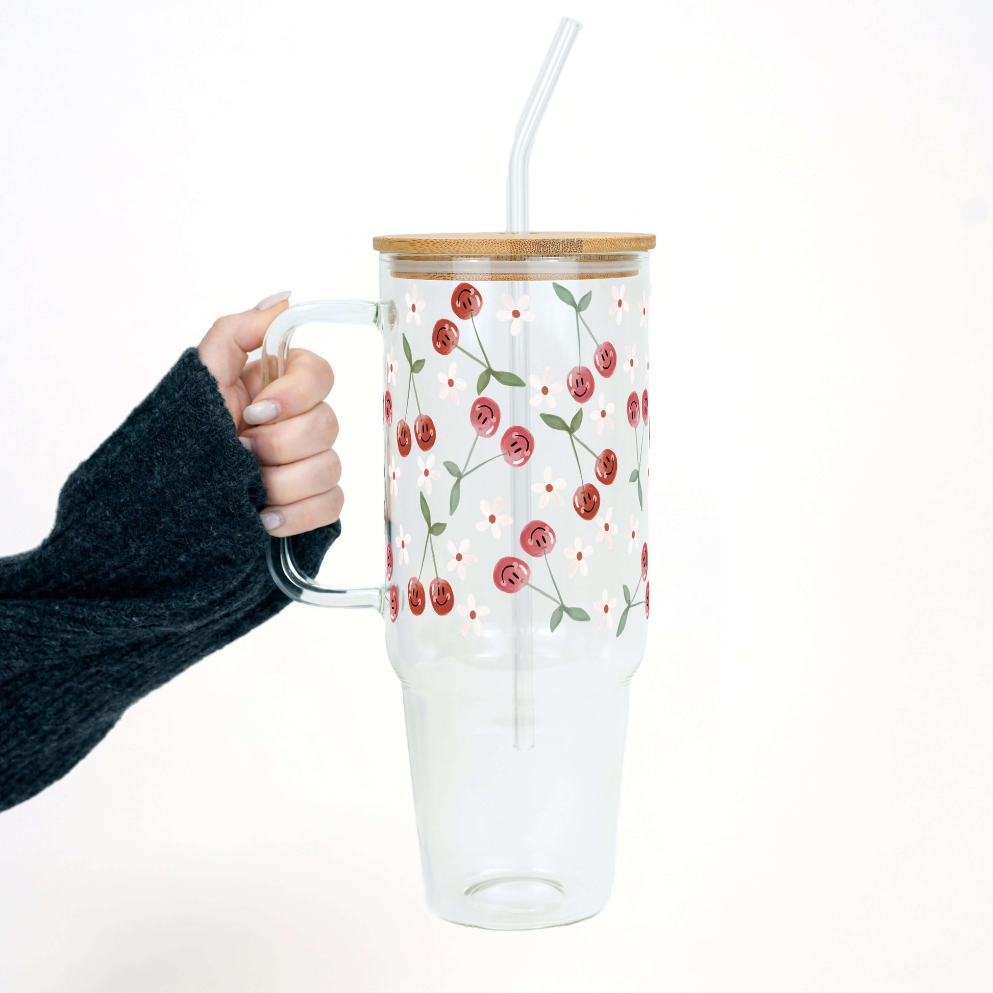Smiley Cherry 40oz Glass or Plastic Tumbler With Lid and Straw from Sip Sip Hooray – Tumblers