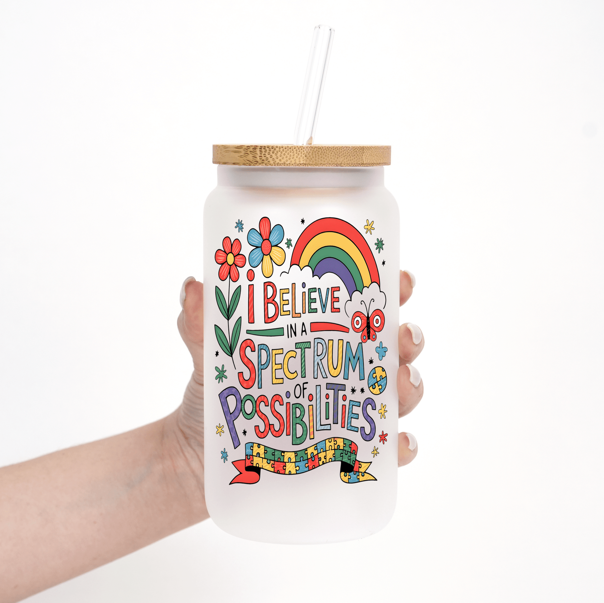 Spectrum of Possibilities Glass with Lid and Straw from Sip Sip Hooray – Tumblers