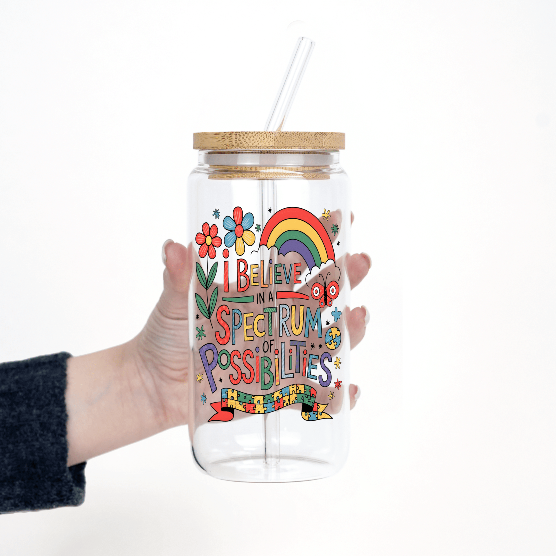 Spectrum of Possibilities Glass with Lid and Straw from Sip Sip Hooray – Tumblers