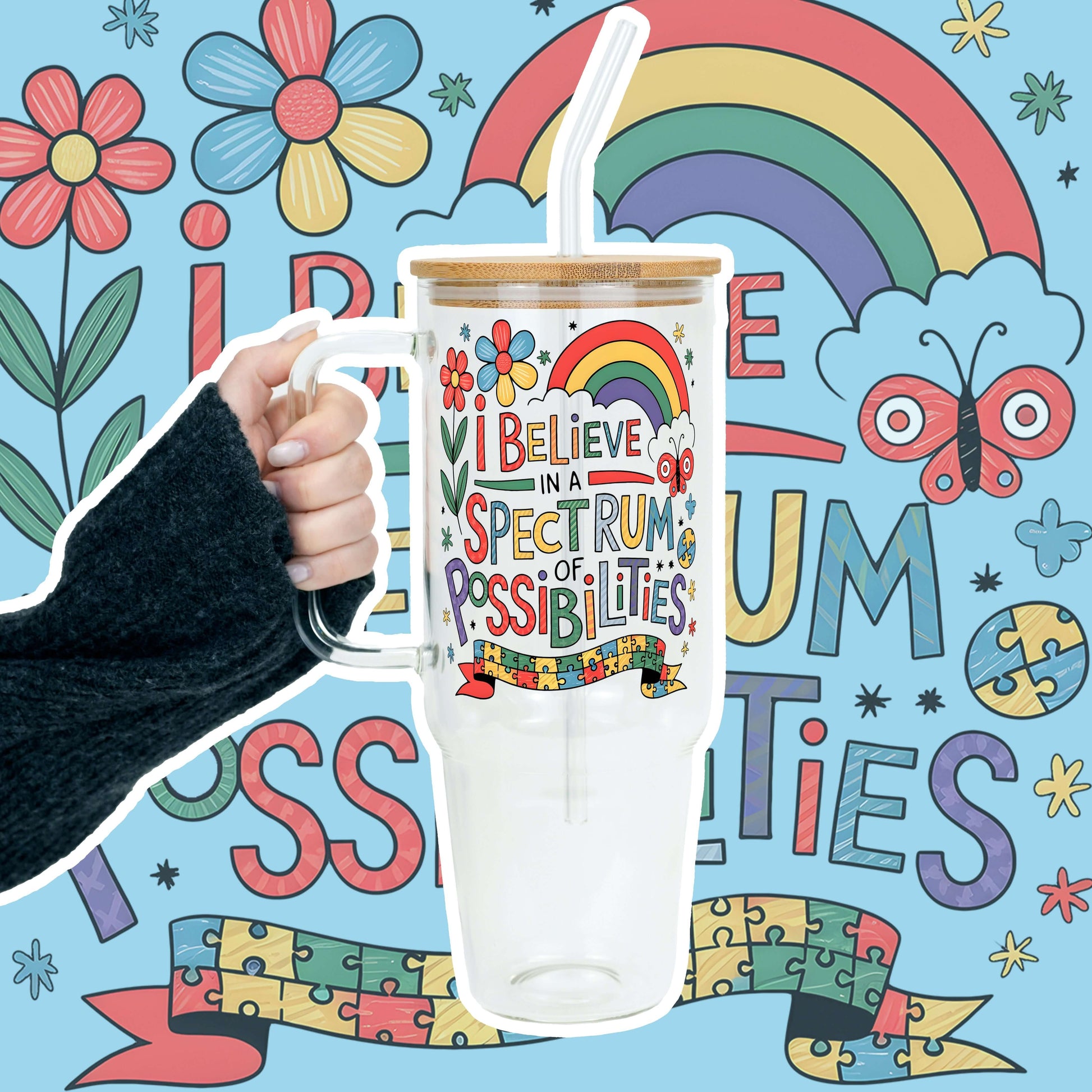 Spectrum of Possibilities 40oz Glass or Plastic Tumbler With Lid and Straw from Sip Sip Hooray – Drinkware