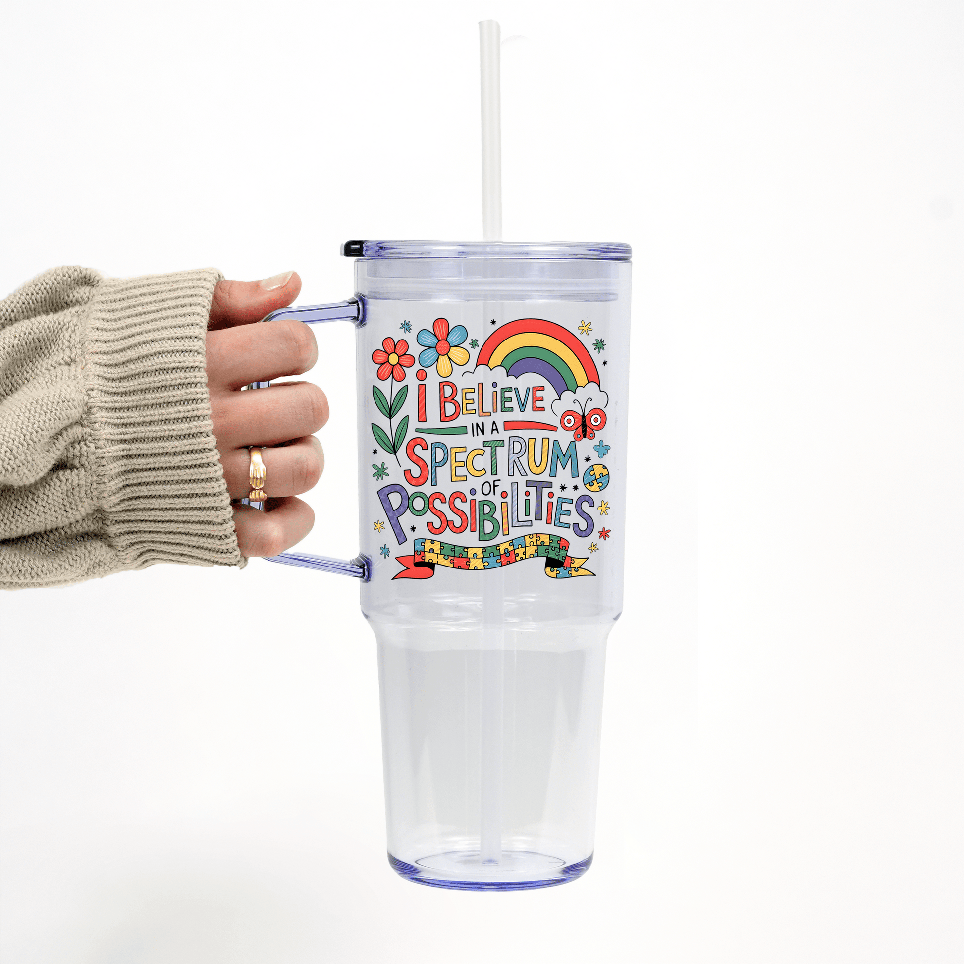 Spectrum of Possibilities 40oz Glass or Plastic Tumbler With Lid and Straw from Sip Sip Hooray – Drinkware