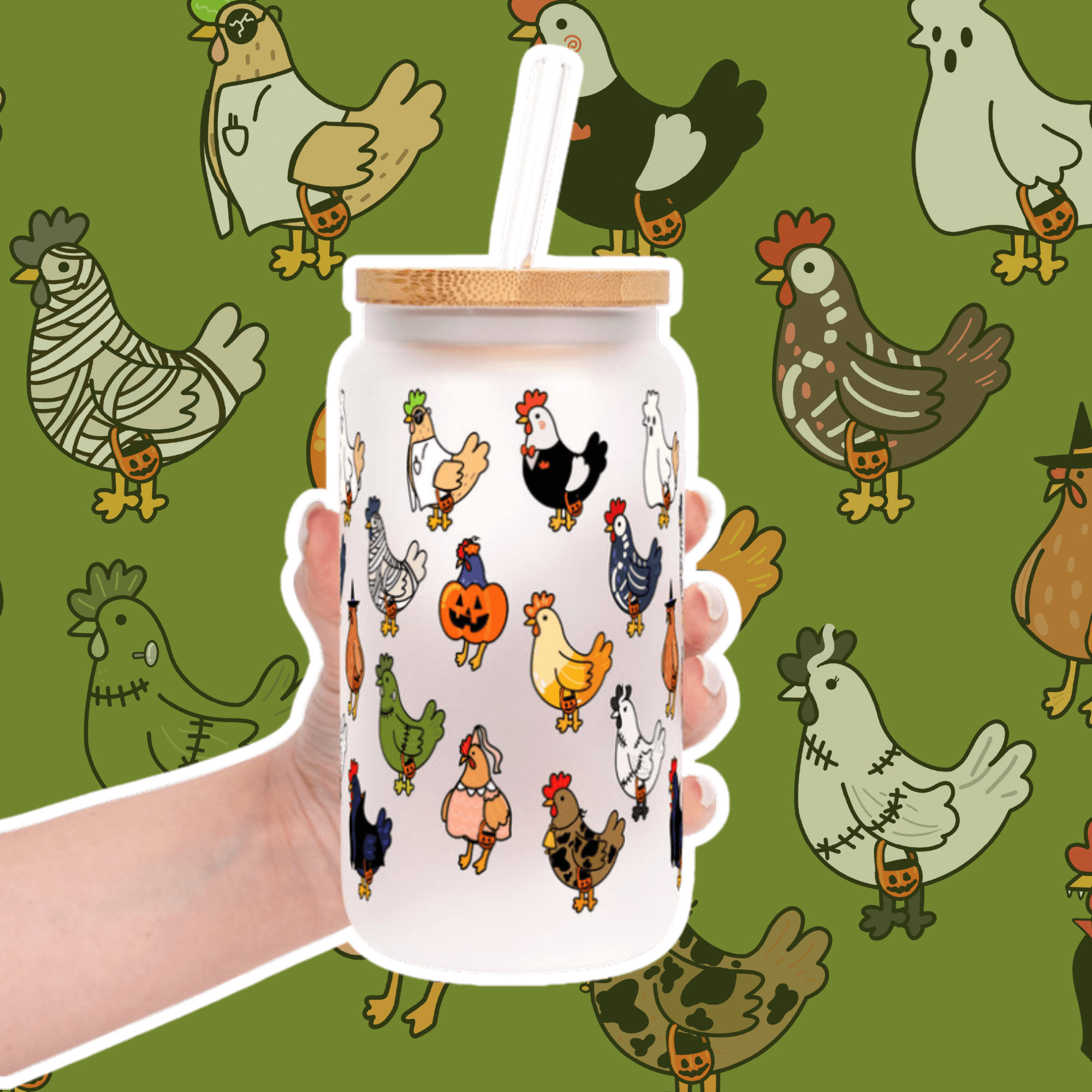 Spooky Chickens Cup With Lid and Straw