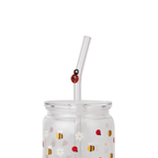 Lady bug glass straw in a bee and daisy glass cup