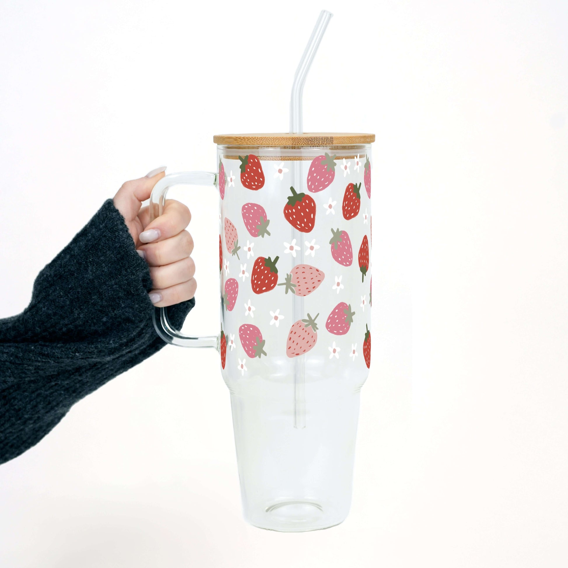 Spring Strawberries 40oz Glass or Plastic Tumbler With Lid and Straw from Sip Sip Hooray – Tumblers