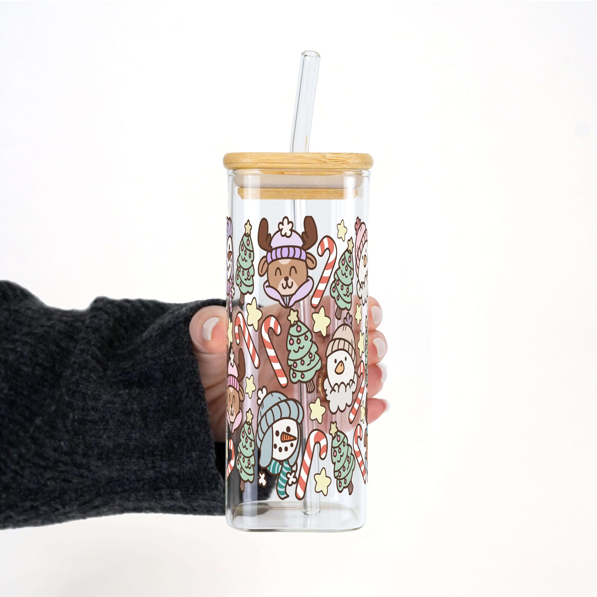 Christmas Cuties 16oz Glass Can Cup with Lid & Straw | Sip Sip Hooray