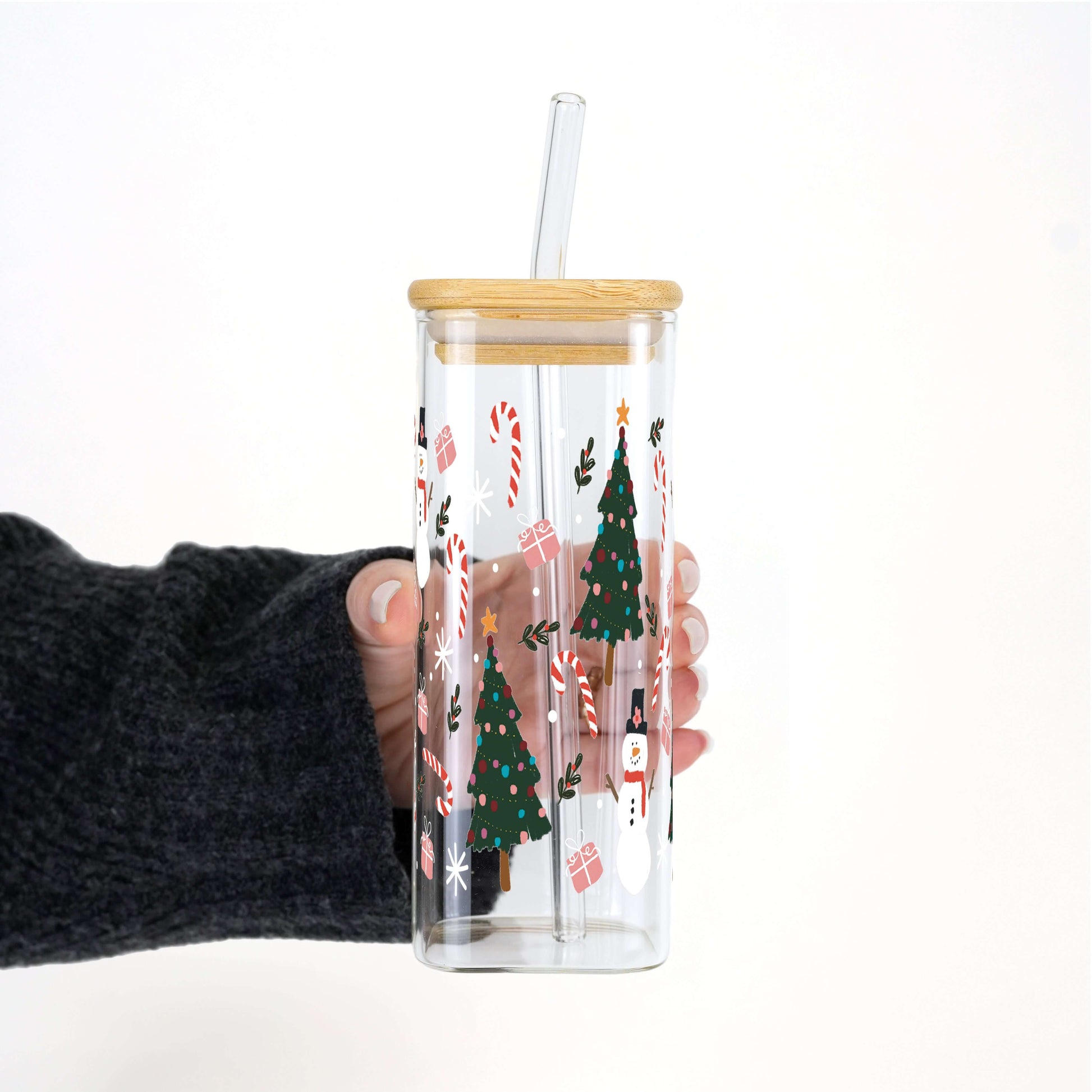 Jolly Little Christmas 16oz Glass Can Cup with Lid & Straw | Sip Sip Hooray