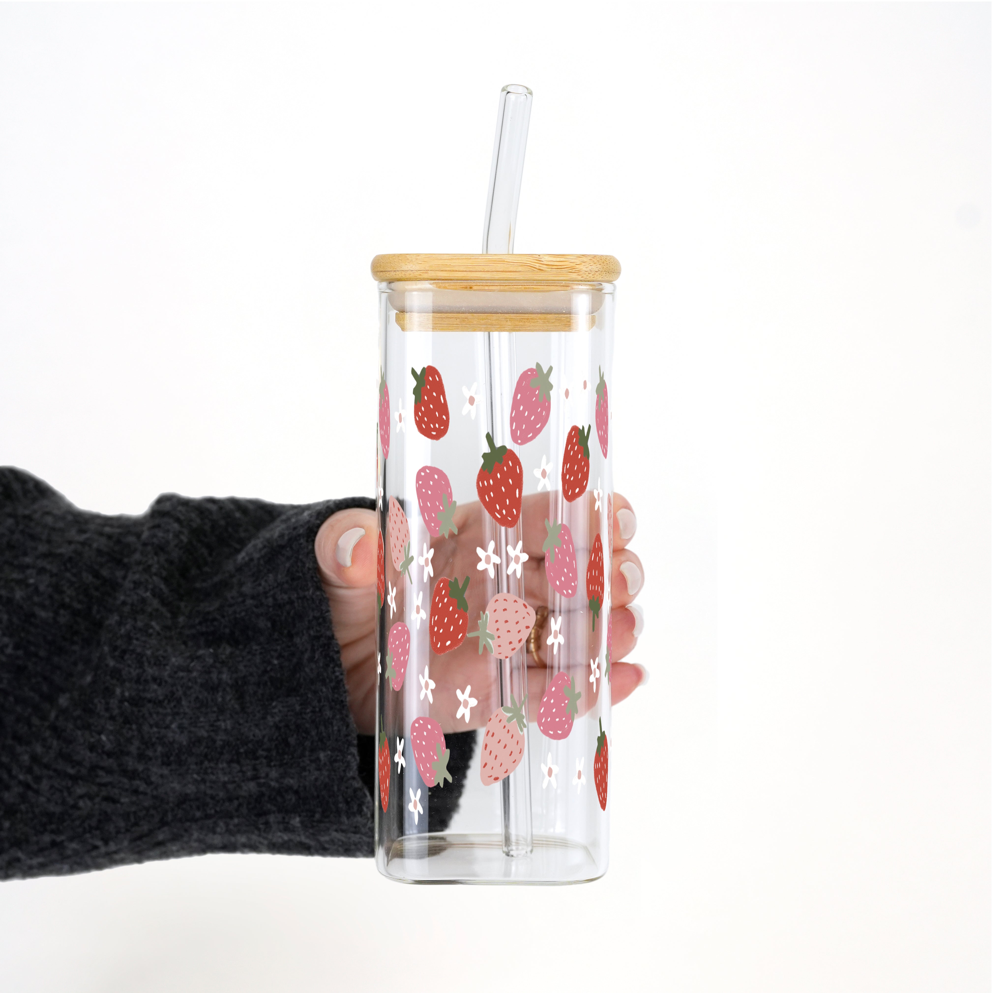 Spring Strawberries Cup with Lid and Straw