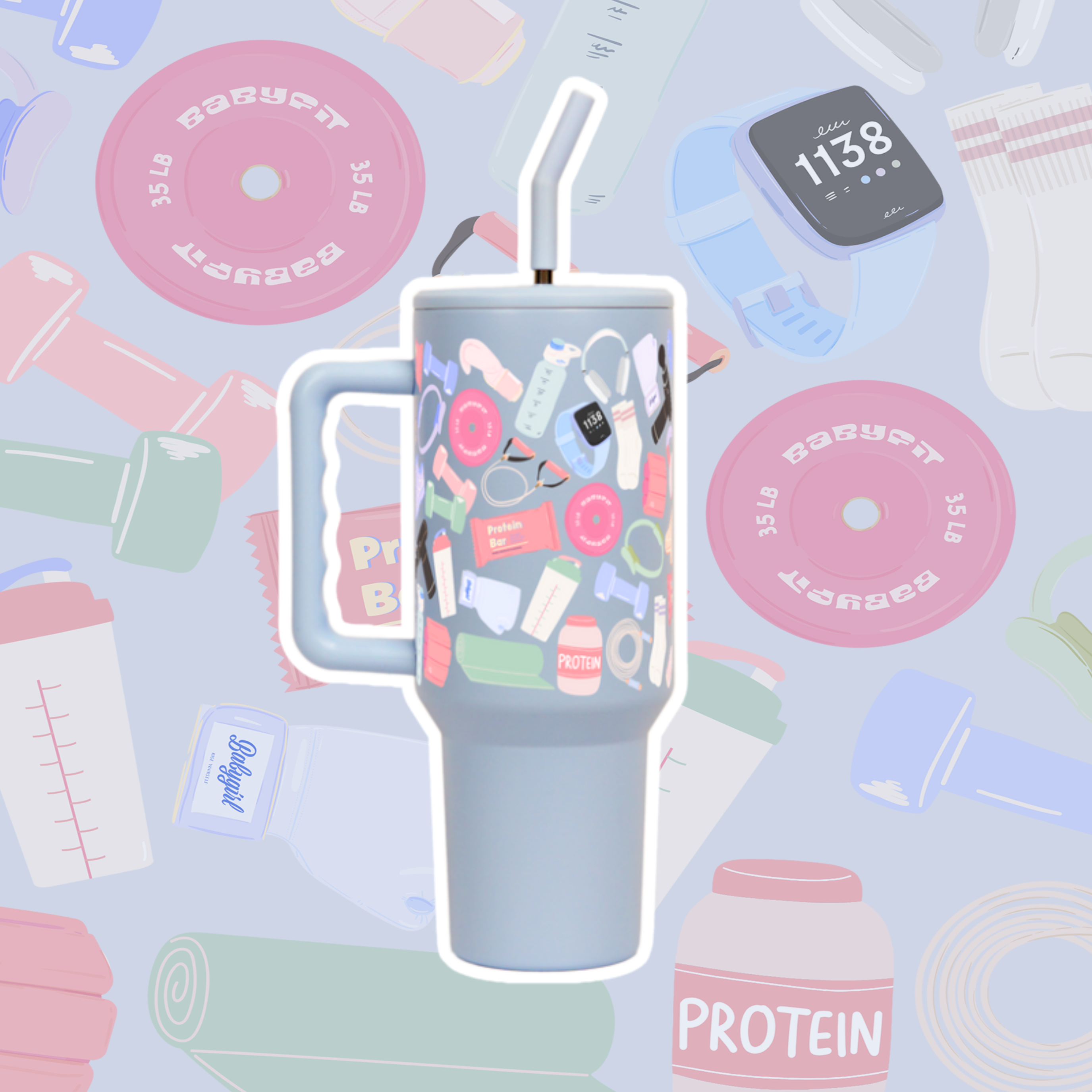 Limited Edition Metal: "Gym Essentials" Tumbler with Handle Lid & Straw