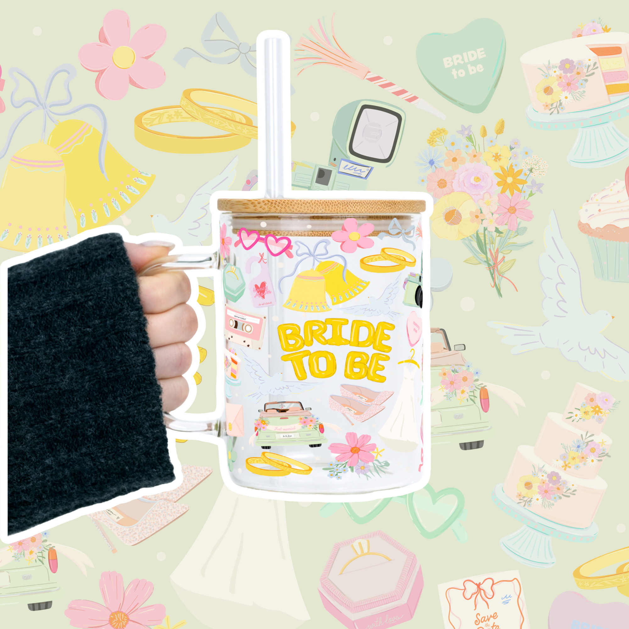 Bride To Be Clear Glass Mug With Lid & Straw