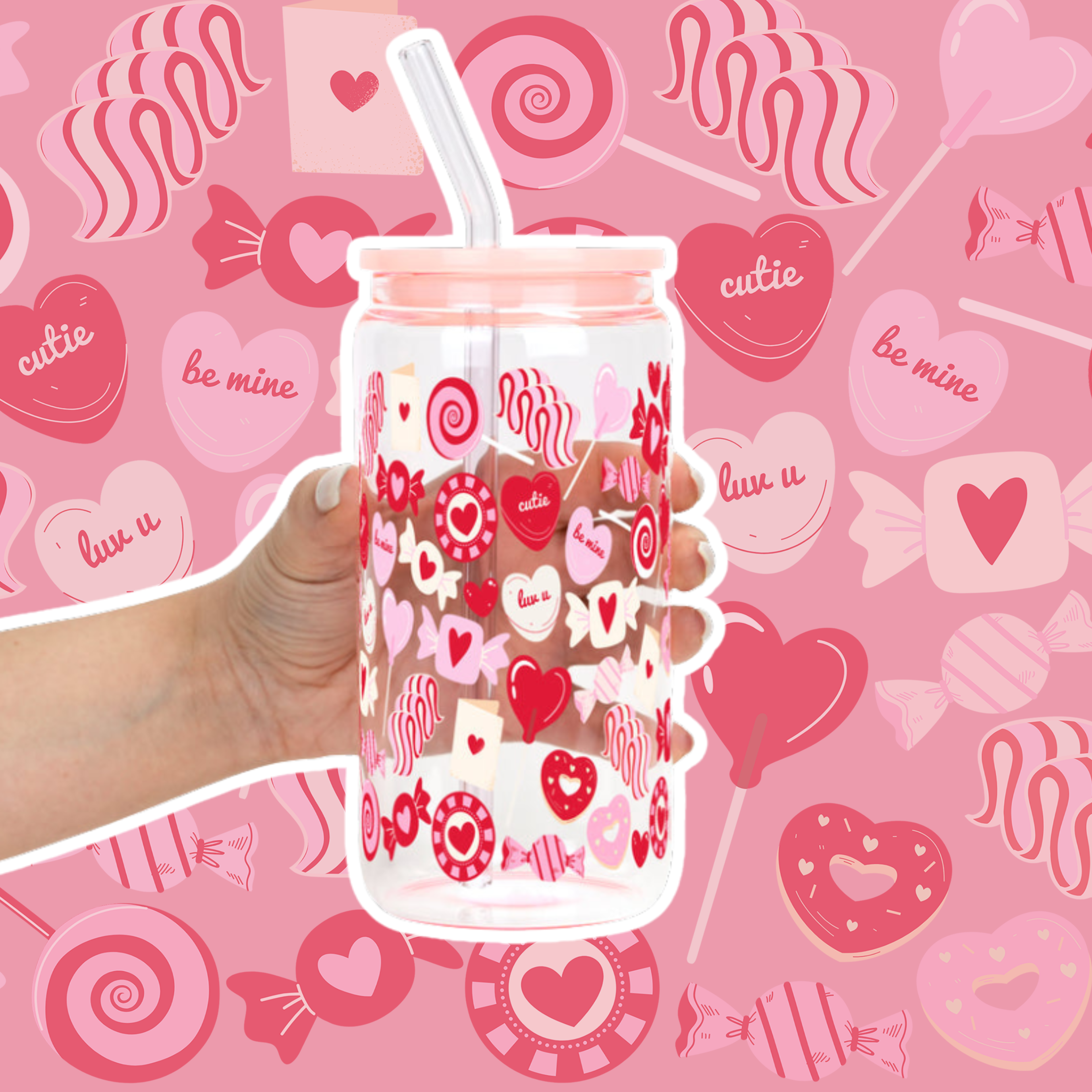 Valentine's Day Sweets Cup with Lid & Straw